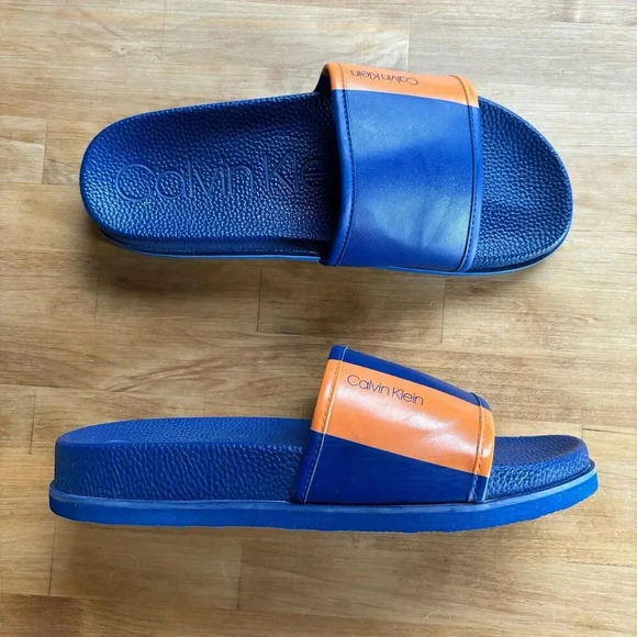 CALVIN KLEIN Men's Mackee Slide Sandals Royal Blue Orange Logo athleisure 11M - Picture 2 of 6